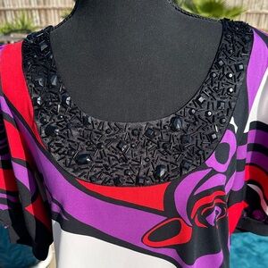 Elegant Beaded Women's Top - Red, Purple, Black